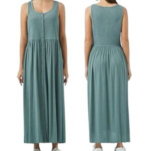 Frye Sage Green Sleeveless Button Front Midi Dress Women's L Casual Flowy